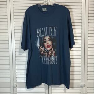 Gildan Comfort Colors Beauty and Terror Blue Graphic T-shirt Women 2XL